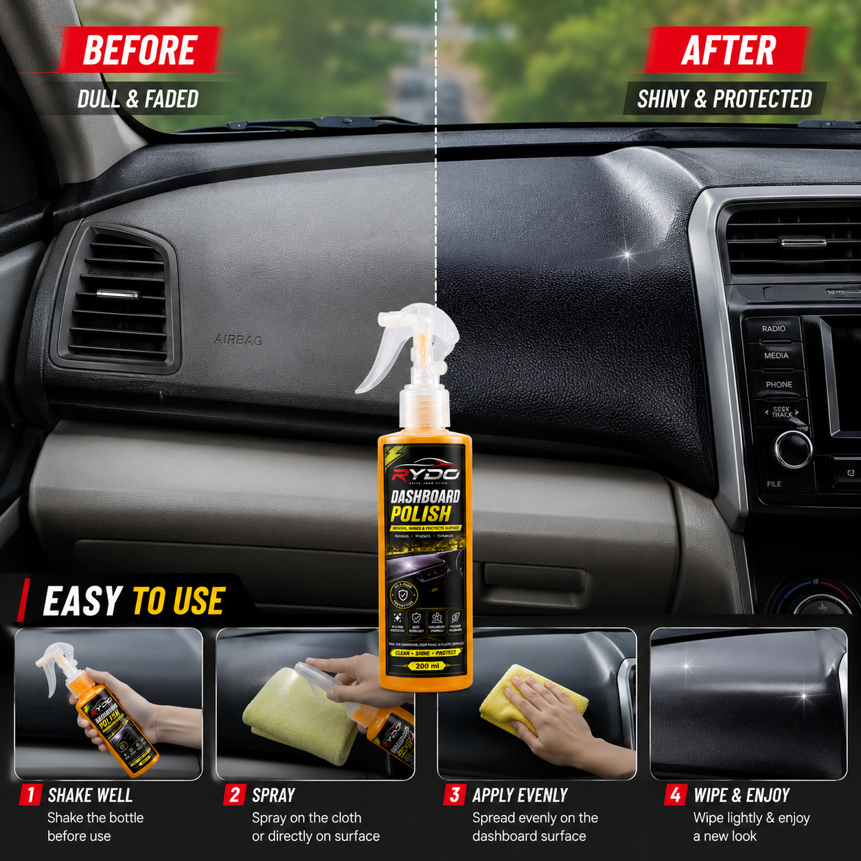 Dash & Shine: All-in-One Dashboard Polish - Shine, Protect, Care