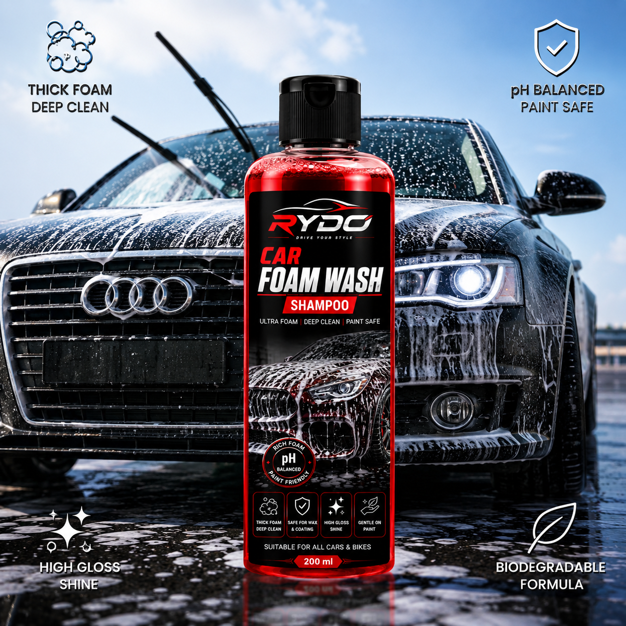 Car Foam Wash & Dashboard Polish Combo Kit
