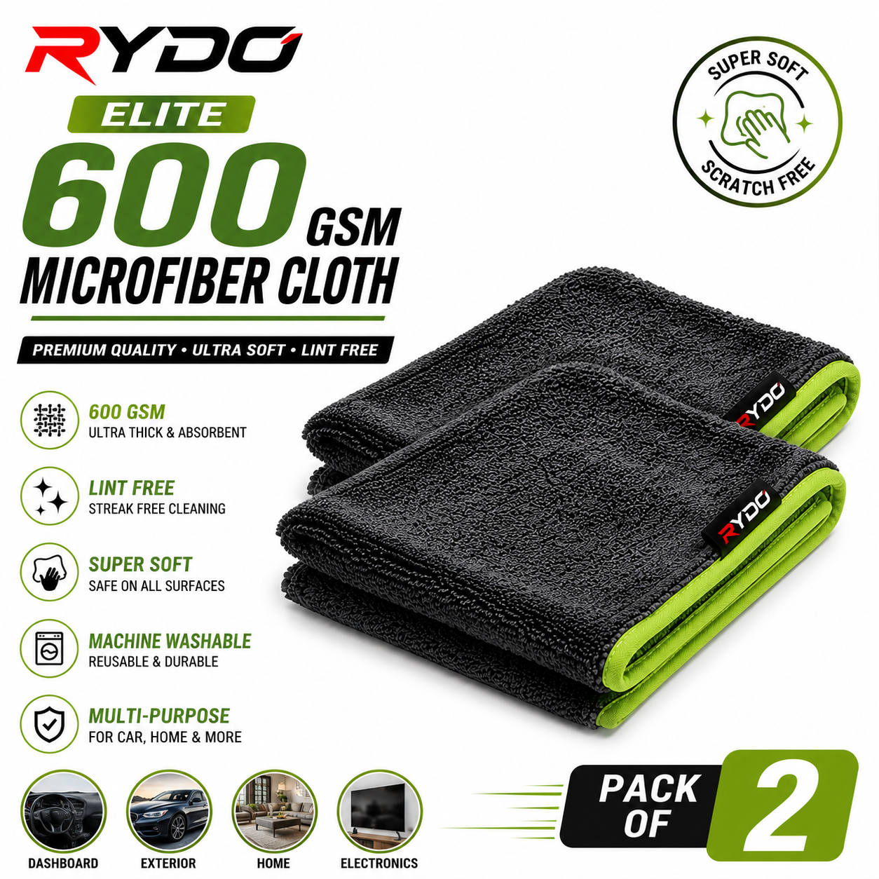 RYDO Elite 600 GSM Microfiber Cloth