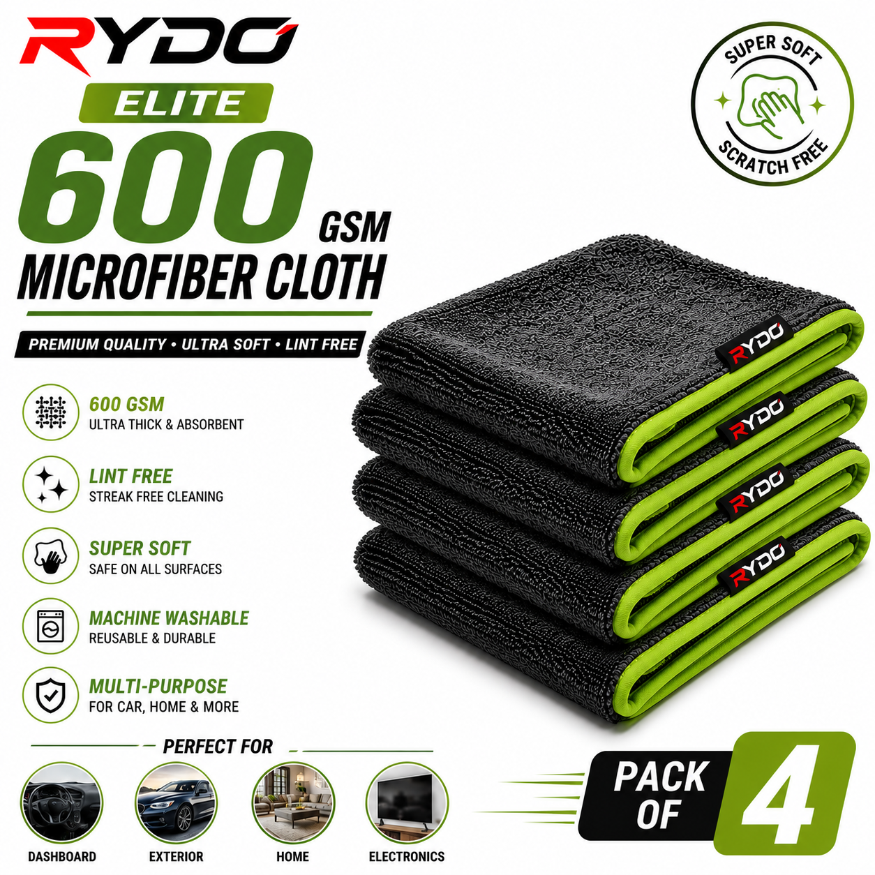 RYDO Elite 600 GSM Microfiber Cloth